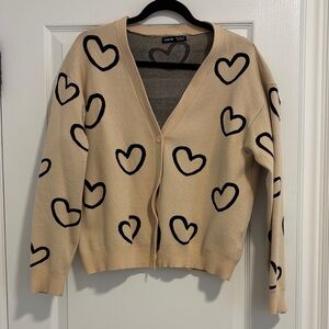 SHEIN Beige Heart Pattern Cardigan